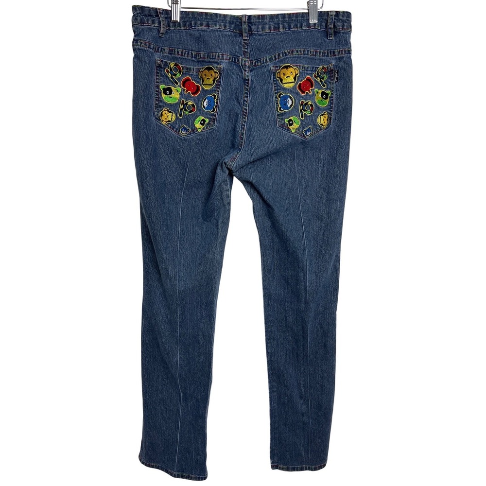 Y2K‎ Platinum Plush Y2K Rainbow Stitch Monkey Patch Straight Jeans Size 15 E21